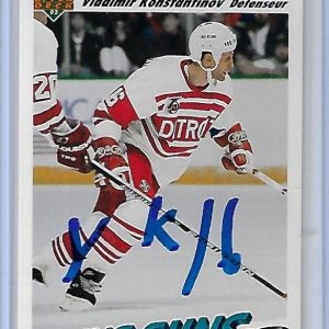 Vladimir Konstantinov 1991 Upper Deck French Base Set 594 Autographed Card