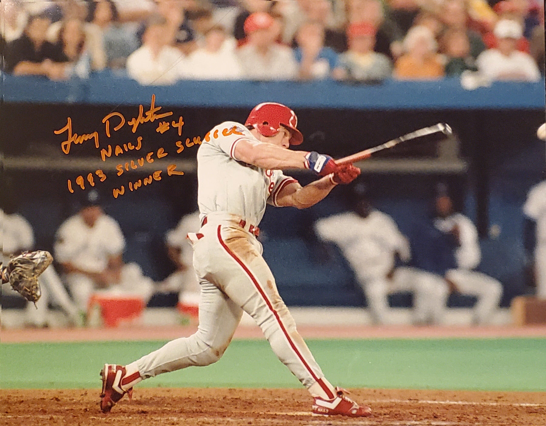 Lenny Dykstra Autographed 11x14 Photo Inscription 1993 Silver Slugger Award Winner ORANGE