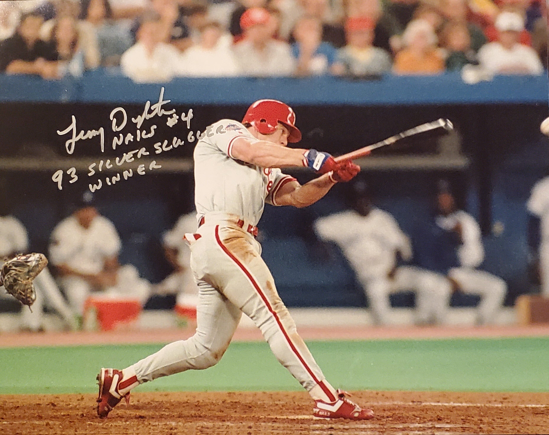 Lenny Dykstra Autographed 11x14 Photo Inscription 1993 Silver Slugger Winner SILVER