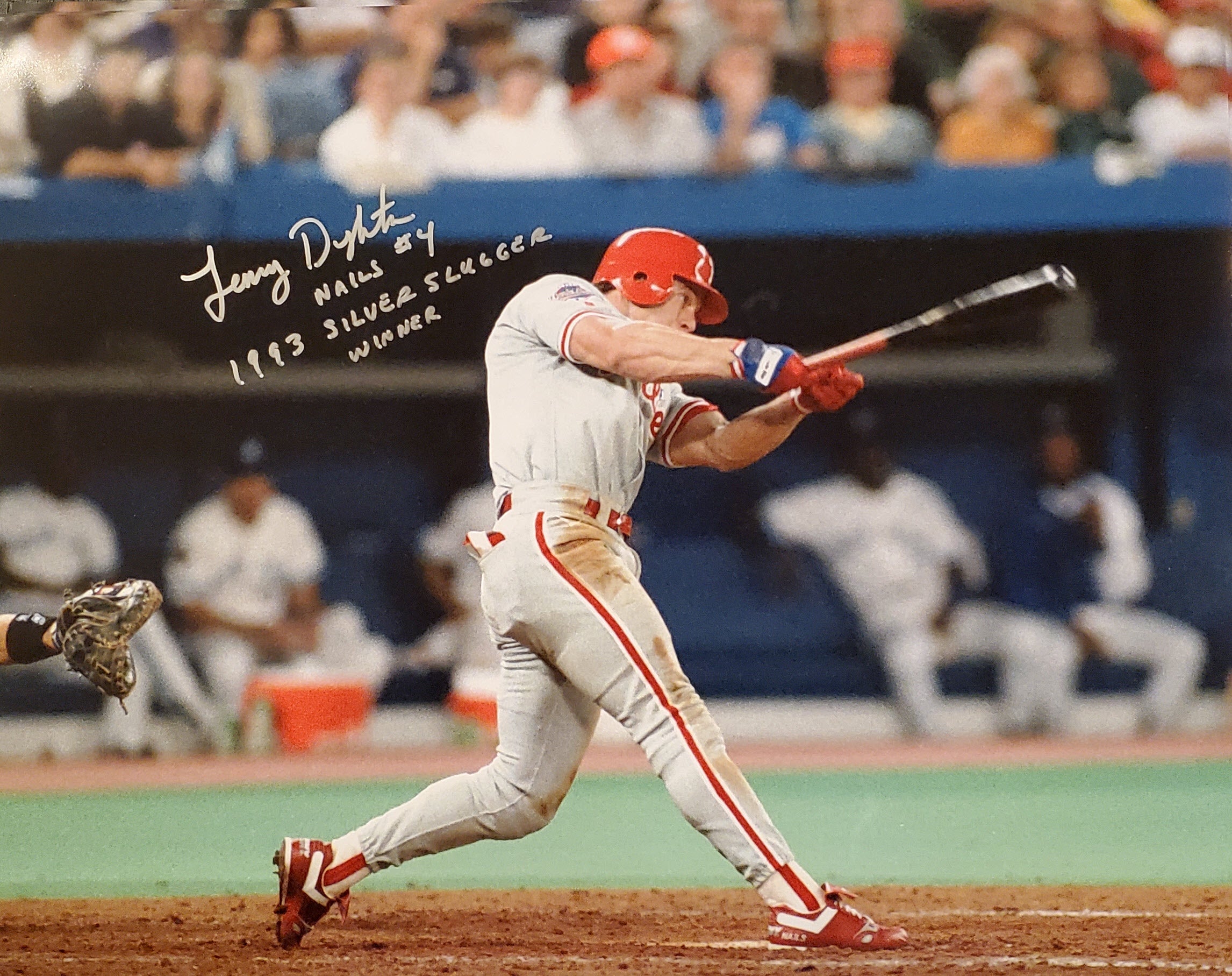 Lenny Dykstra Autographed 16x20 Photo Inscription 1993 Silver Slugger Winner