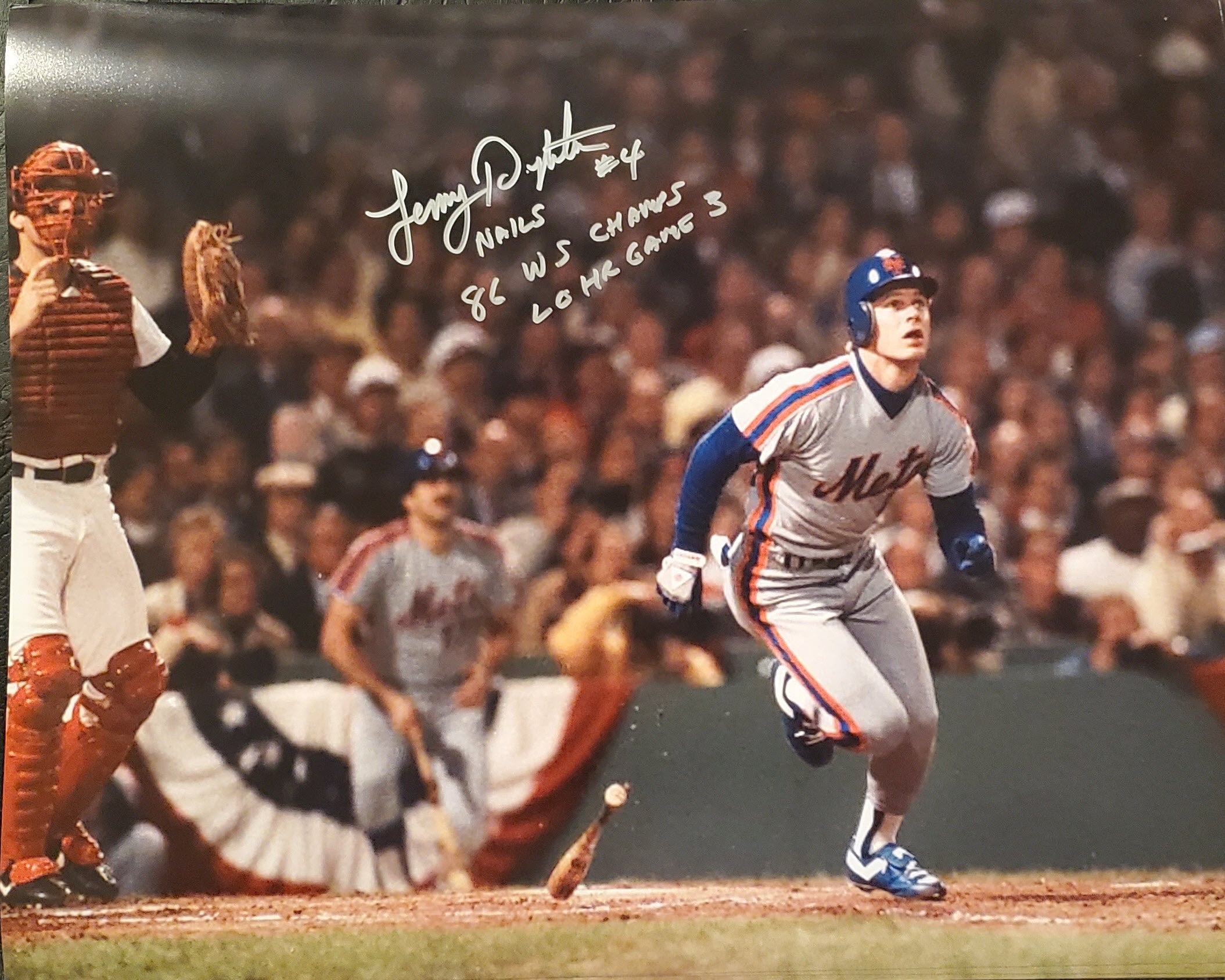 Lenny Dykstra Autographed 16x20 Photo Inscription 86 WS Champs LO HR Game 3 SILVER