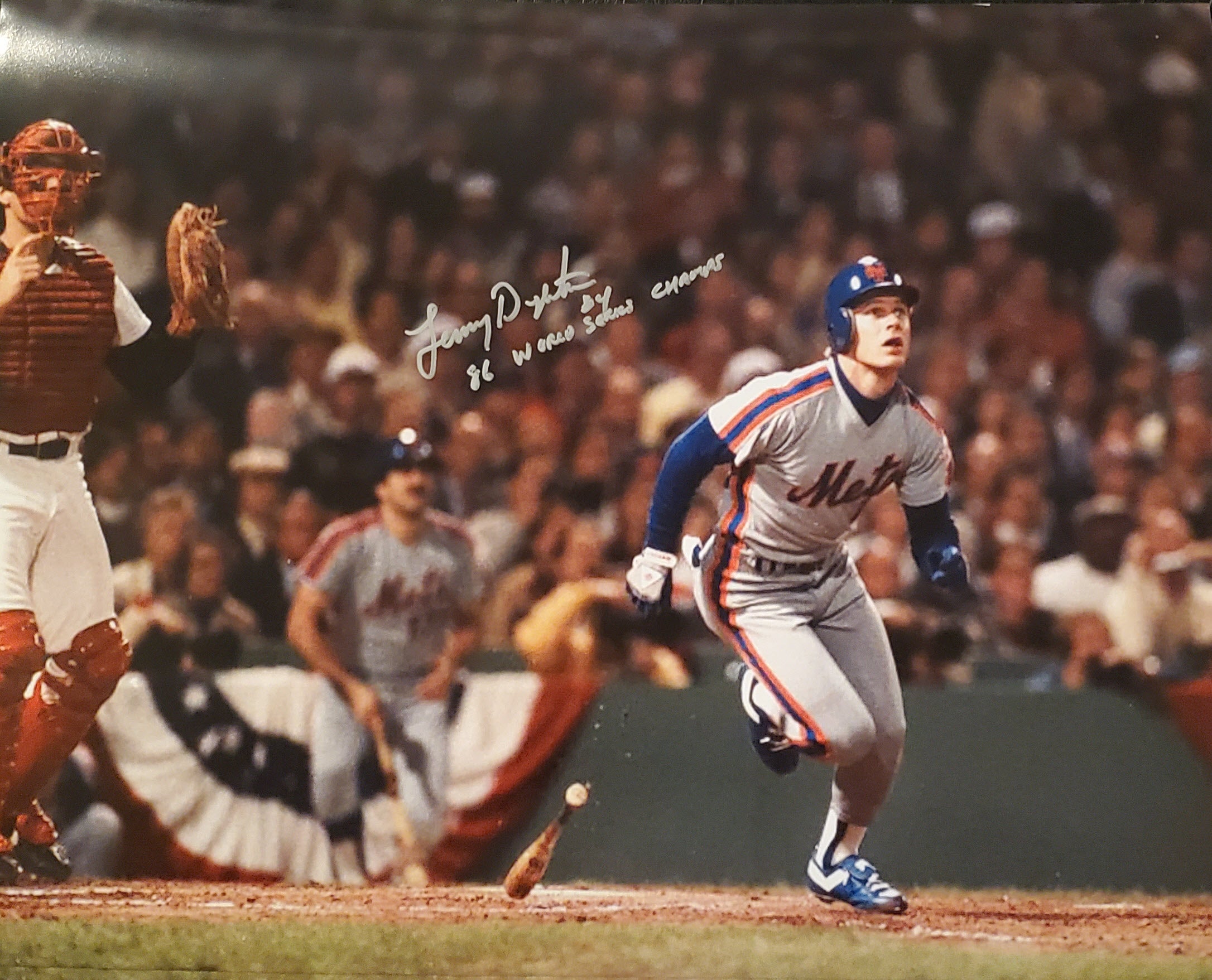 Lenny Dykstra Autographed 16x20 Photo Inscription 86 WS Champs SILVER