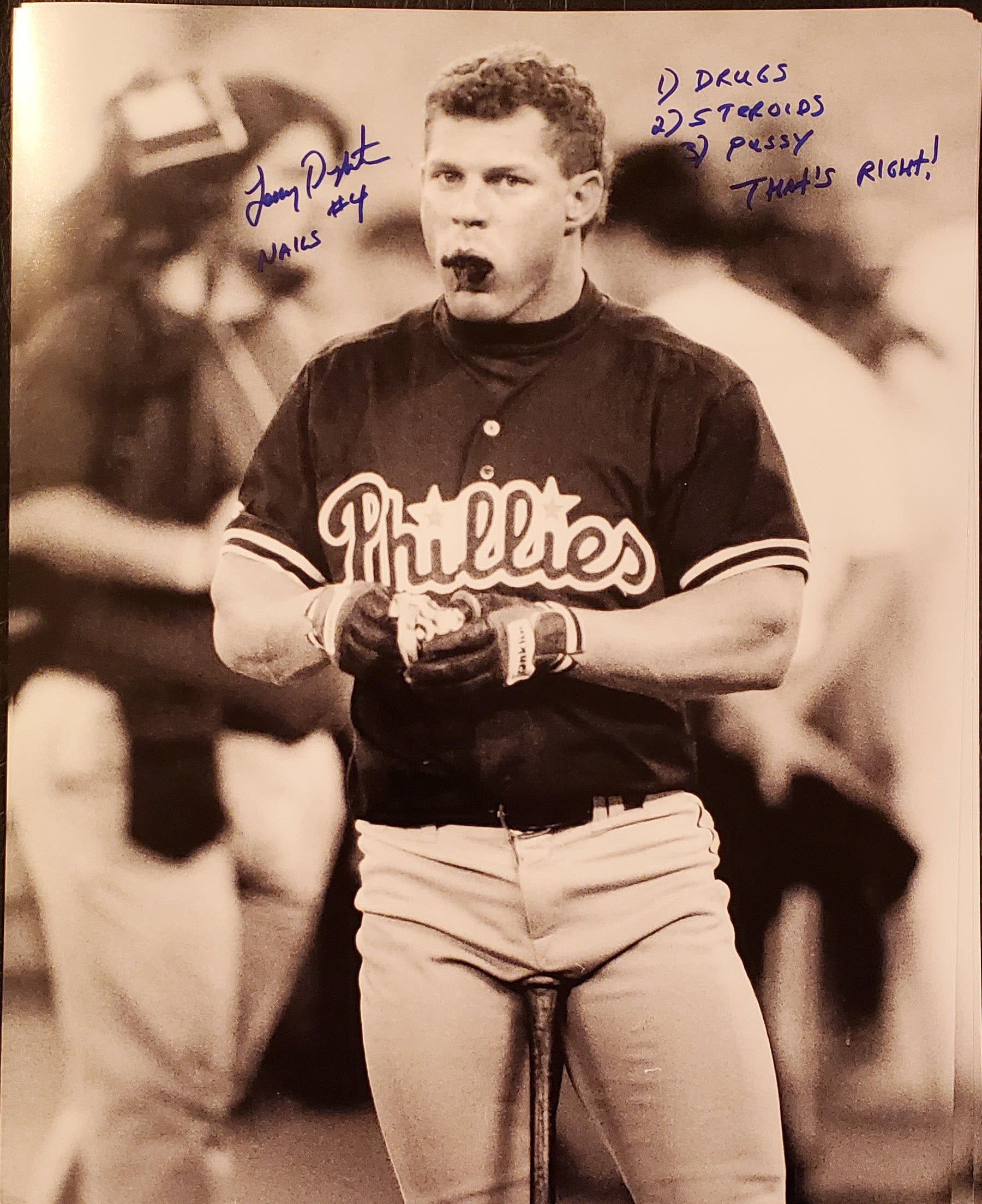 Lenny Dykstra Autographed 16x20 Photo Inscription Drug Steroid Pussy Thats Right