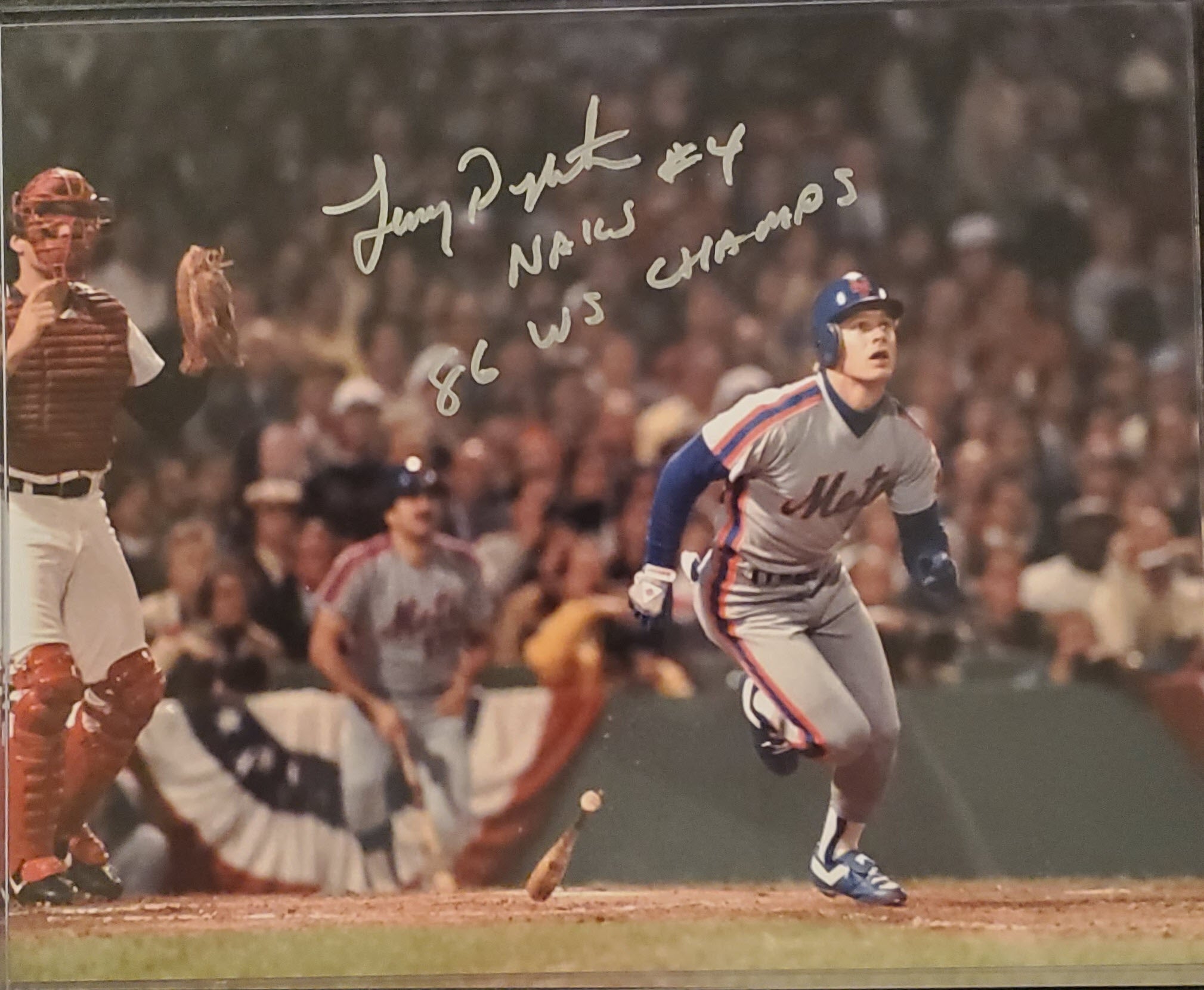 Lenny Dykstra Autographed 8x10 Photo Inscription 86 WS Champs SILVER