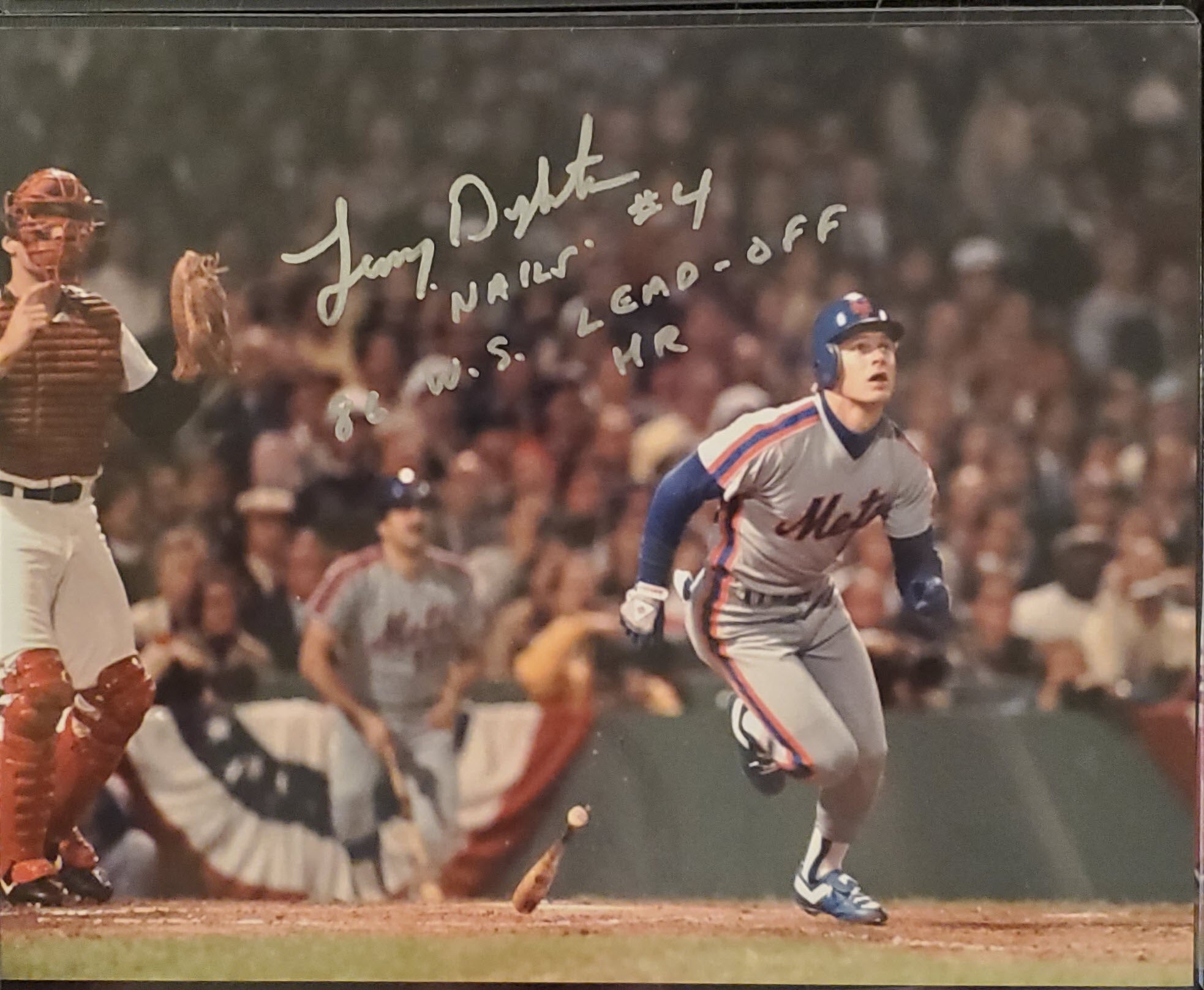 Lenny Dykstra Autographed 8x10 Photo Inscription 86 WS Lead Off HR SILVER