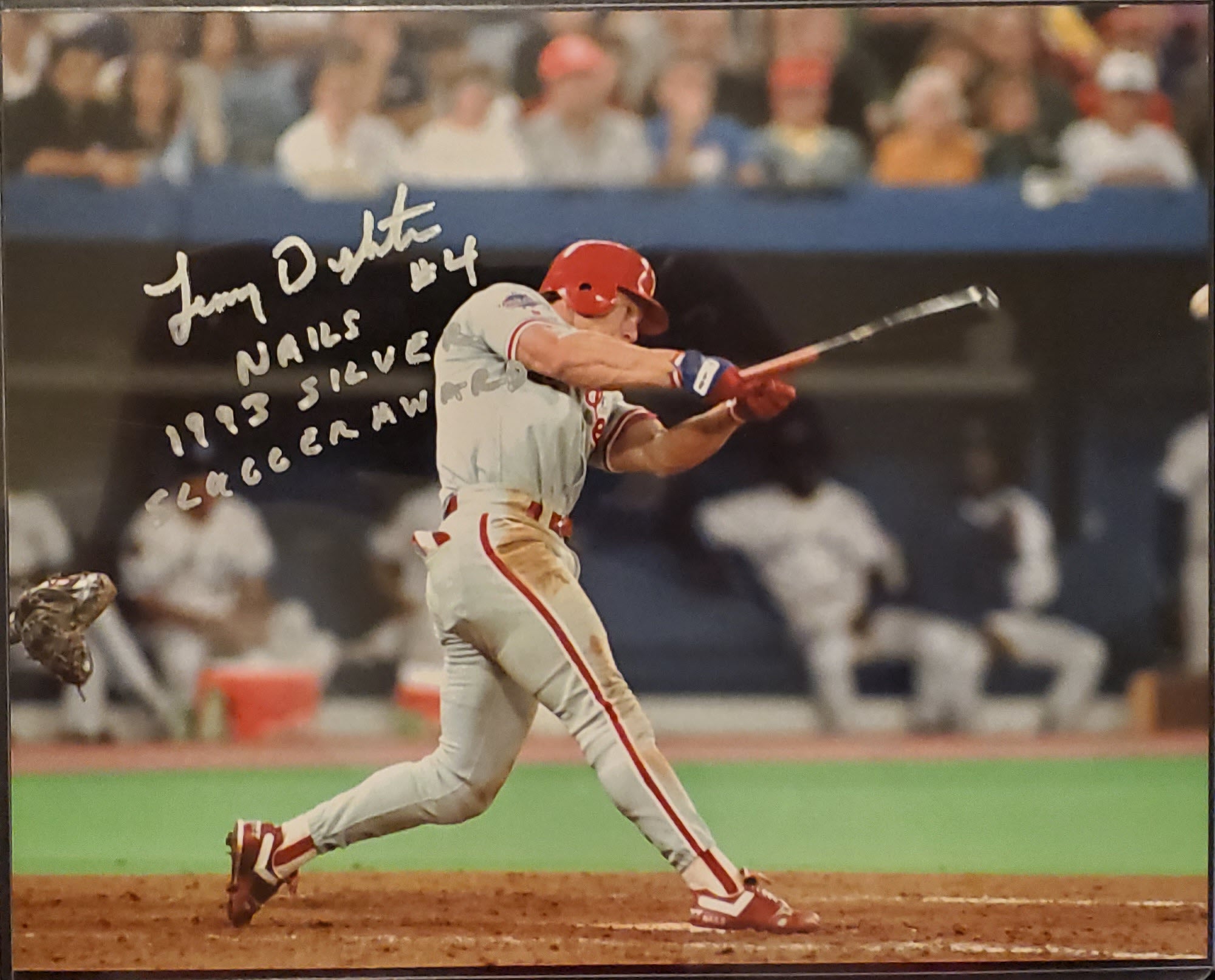 Lenny Dykstra Autographed 8x10 Photo Inscription 93 Silver Slugger Award SILVER