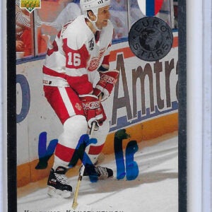 Vladimir Konstantinov 1992 Upper Deck Euro-Stars E10 Autographed Card