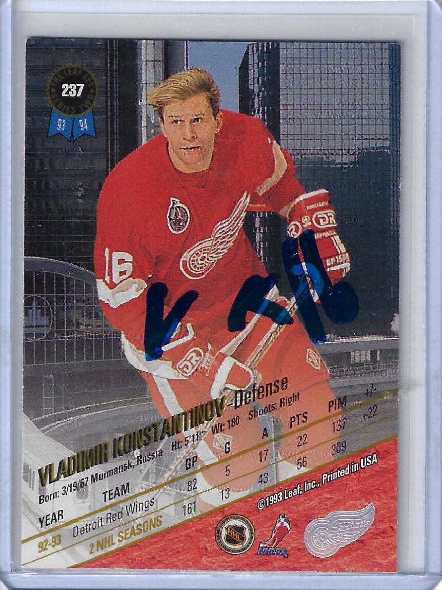 Vladimir Konstantinov 1993 Leaf 237 Autographed Card SIGNED ON BACK