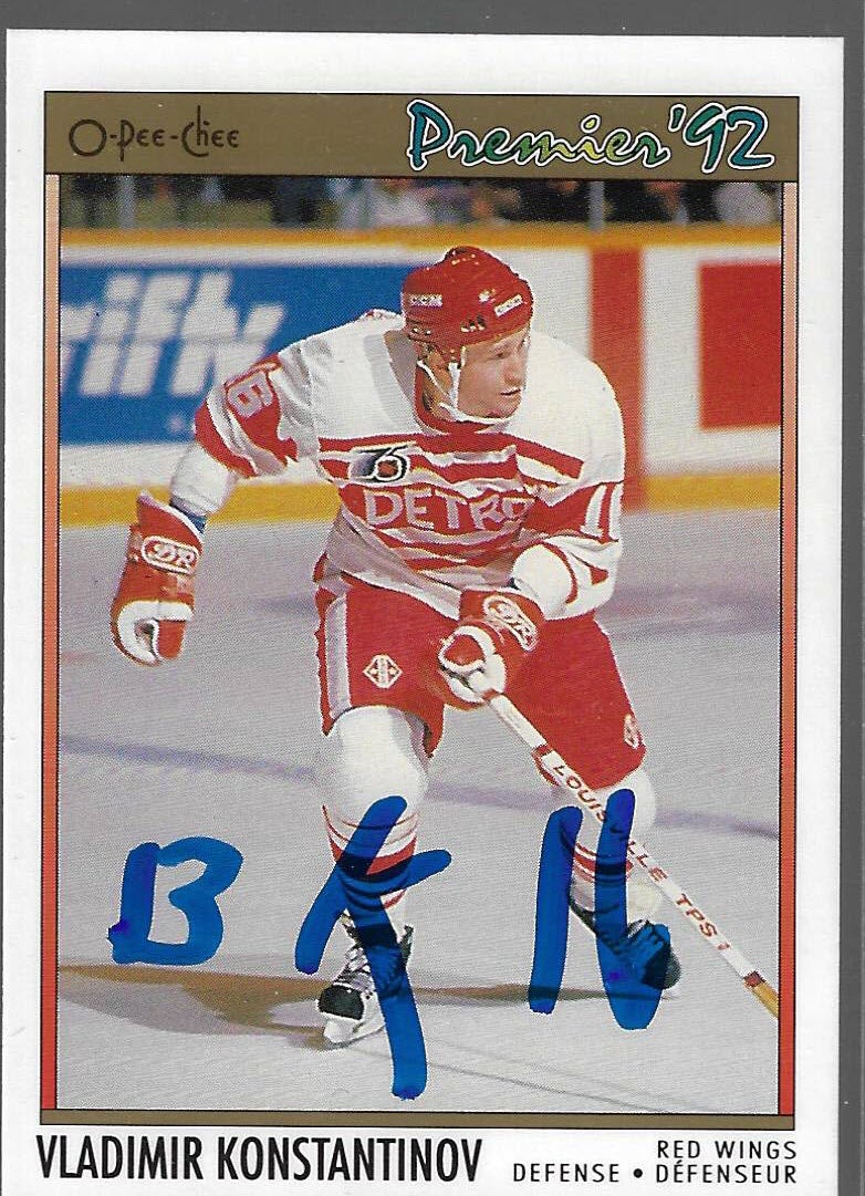 Vladimir Konstantinov 1991 O-Pee-Chee Premier 118 Autographed Card RUSSIAN V