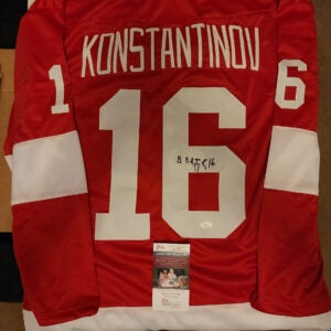 Vladimir Konstantinov Autographed Custom Red Wings Jersey JSA COA 1