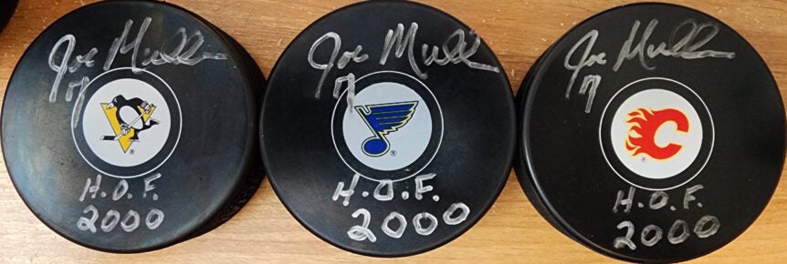 Joe Mullen Autographed Pucks JSA