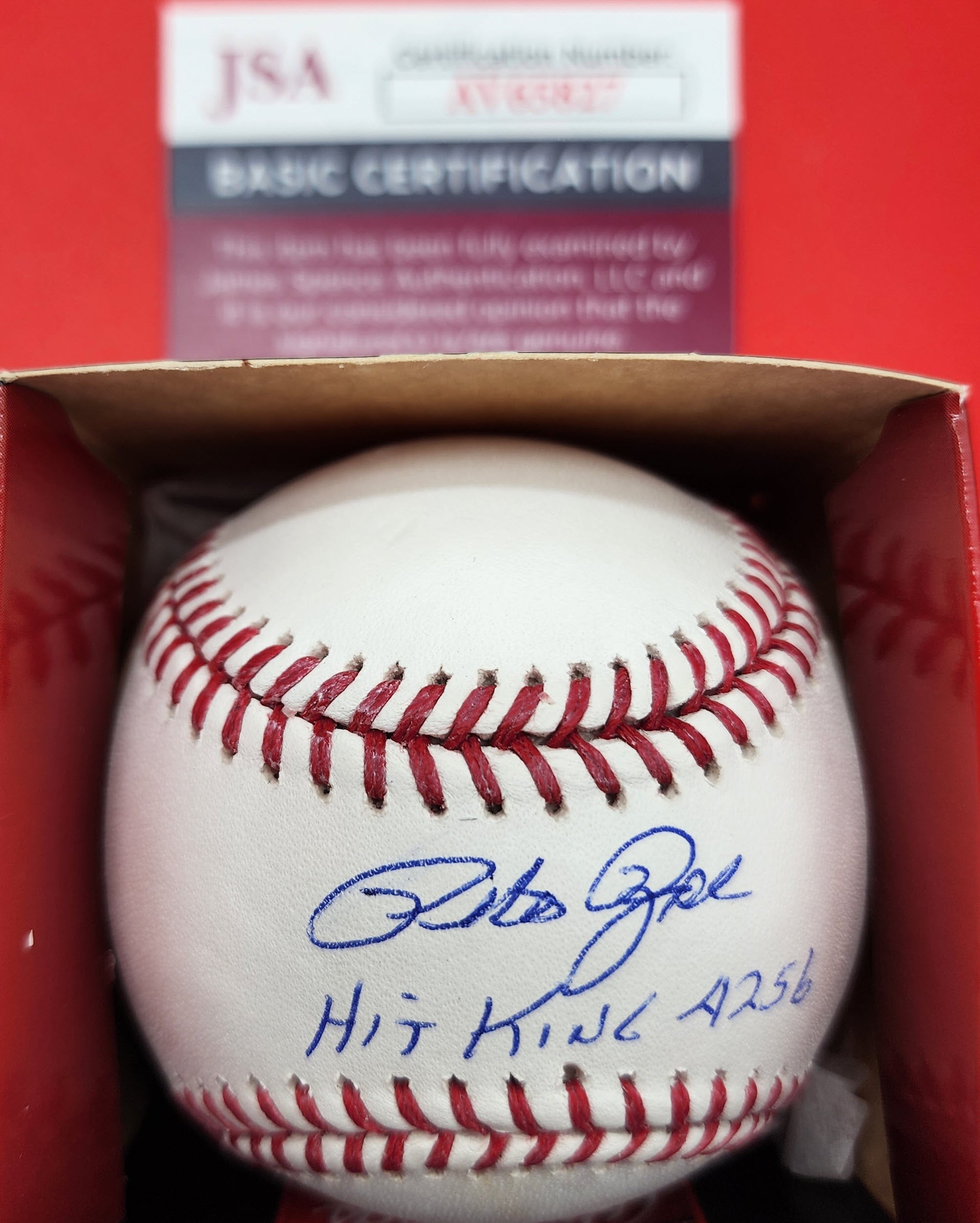 Pete Rose Autographed OMLB Baseball Inscribed Hit King 4256 JSA COA