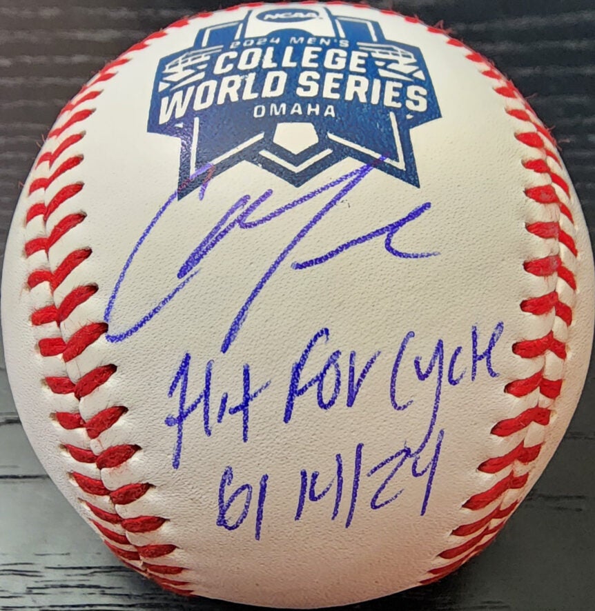 Christian Moore Autographed 2024 College World Series Baseball Hit For Cycle Beckett Witnessed COA v2