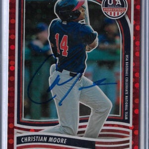 Christian Moore Autographed 2024 Panini USA Stars & Stripes Red Disco #165 Rookie Card