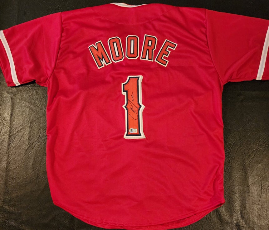 Christian Moore Autographed Custom Red Anaheim Jersey Beckett Witnessed COA v2