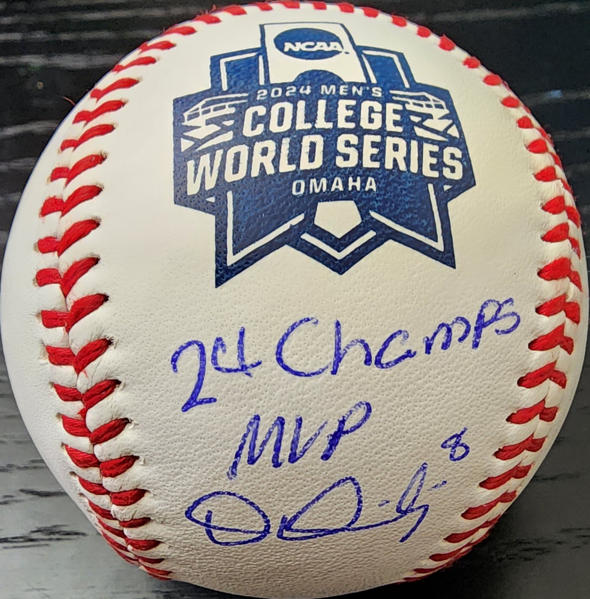 Dylan Dreiling Autographed 2024 College WS Baseball Inscribed 24 Champs MVP Beckett COA v1