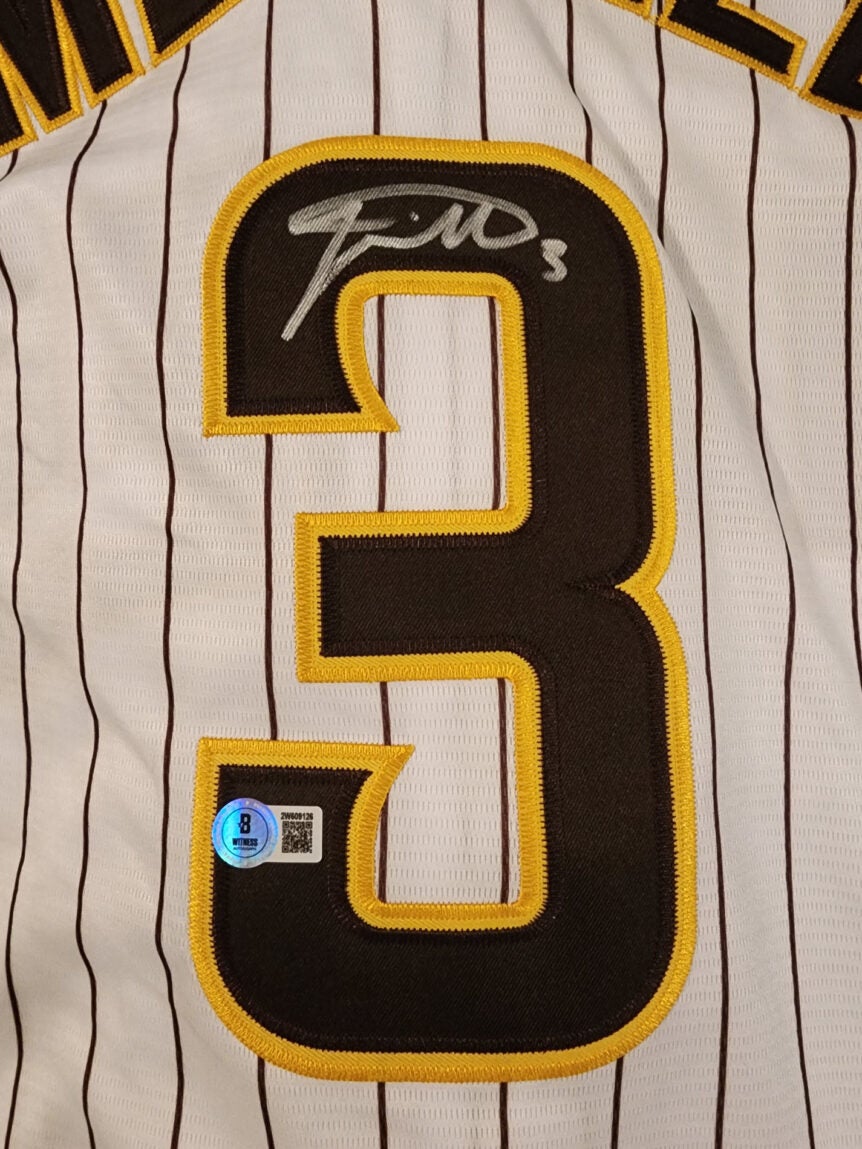 Jackson Merrill Autographed Padres Home Jersey Beckett COA v1