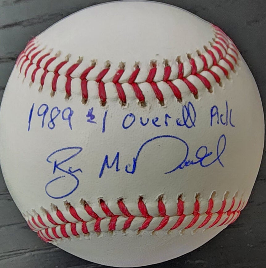 Ben McDonald Autographed OMLB inscribed 1989 #1 Overall Pick v1