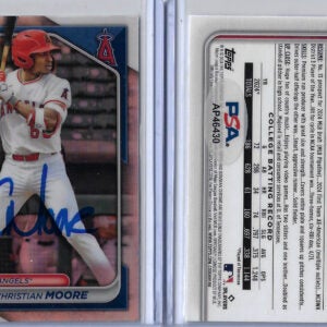 Christian Moore Autographed 2024 Bowman Chrome Draft 1st Bowman Rookie REFRACTOR RC PSA COA