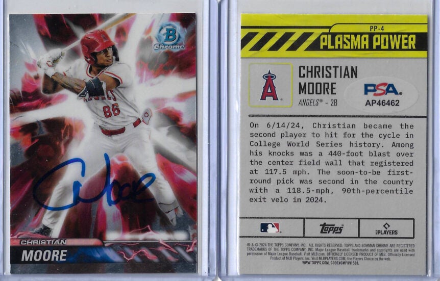 Christian Moore Autographed 2024 Bowman Chrome PLASMA POWER PP4 RC PSA COA