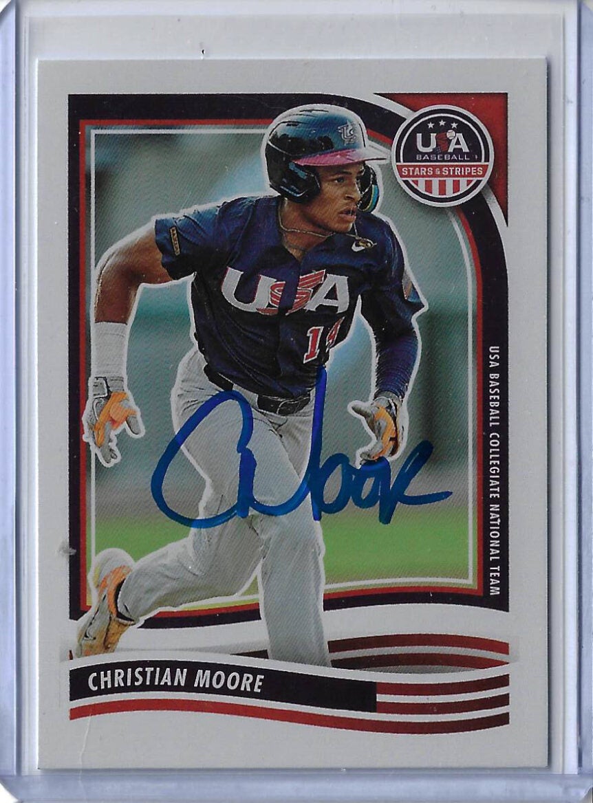 Christian Moore Autographed 2024 Panini USA Stars & Stripes 21 Rookie Card PSA COA