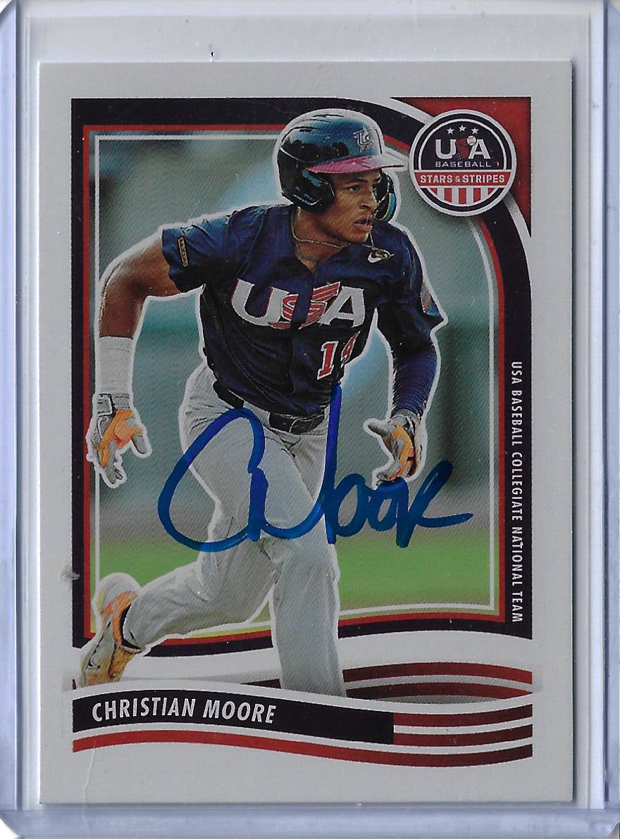 Christian Moore Autographed 2024 Panini USA Stars & Stripes 21 Rookie Card PSA COA