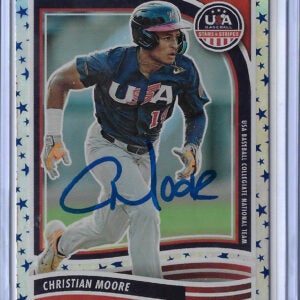 Christian Moore Autographed 2024 Panini USA Stars & Stripes 21 STARS Rookie Card PSA COA