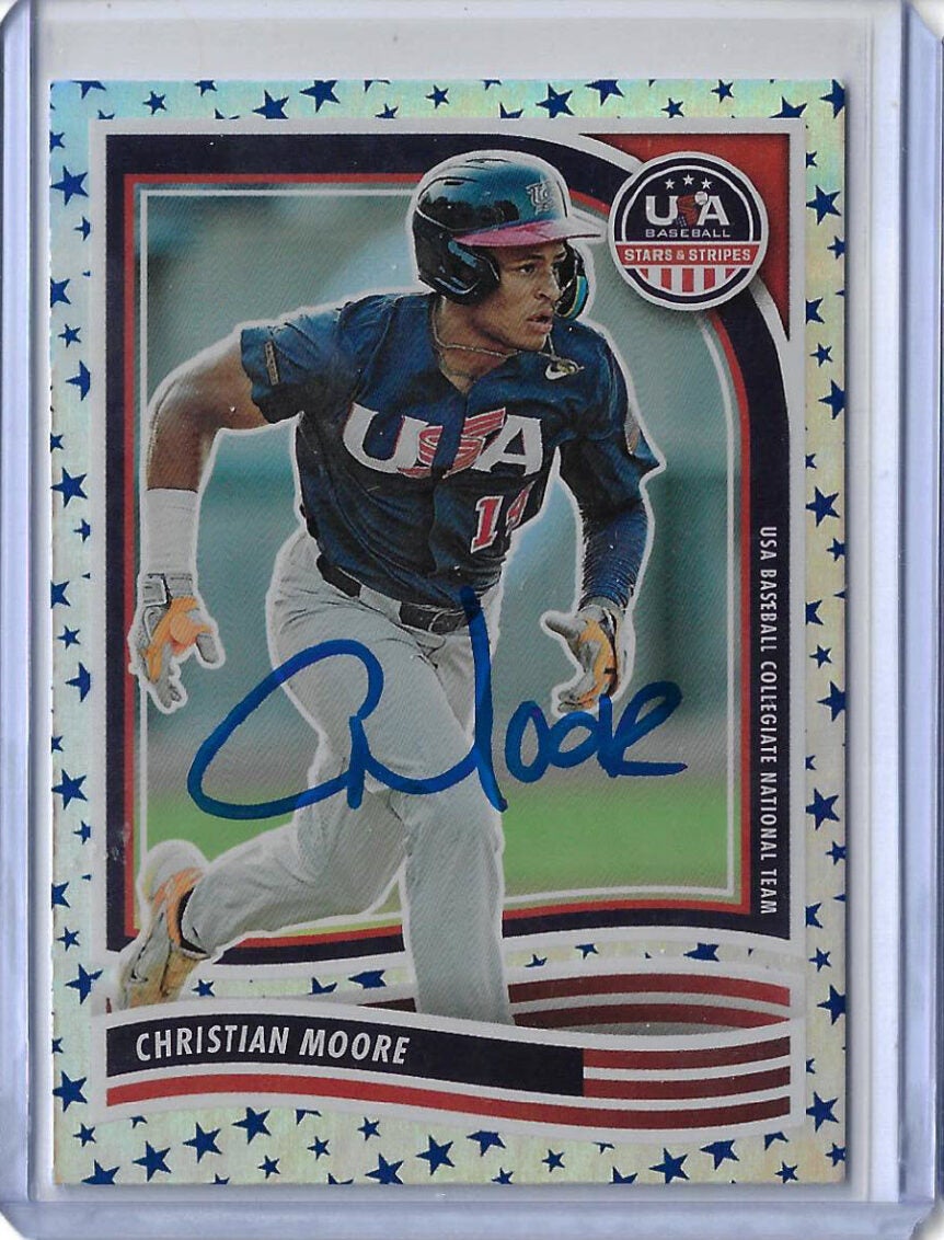 Christian Moore Autographed 2024 Panini USA Stars & Stripes 21 STARS Rookie Card PSA COA