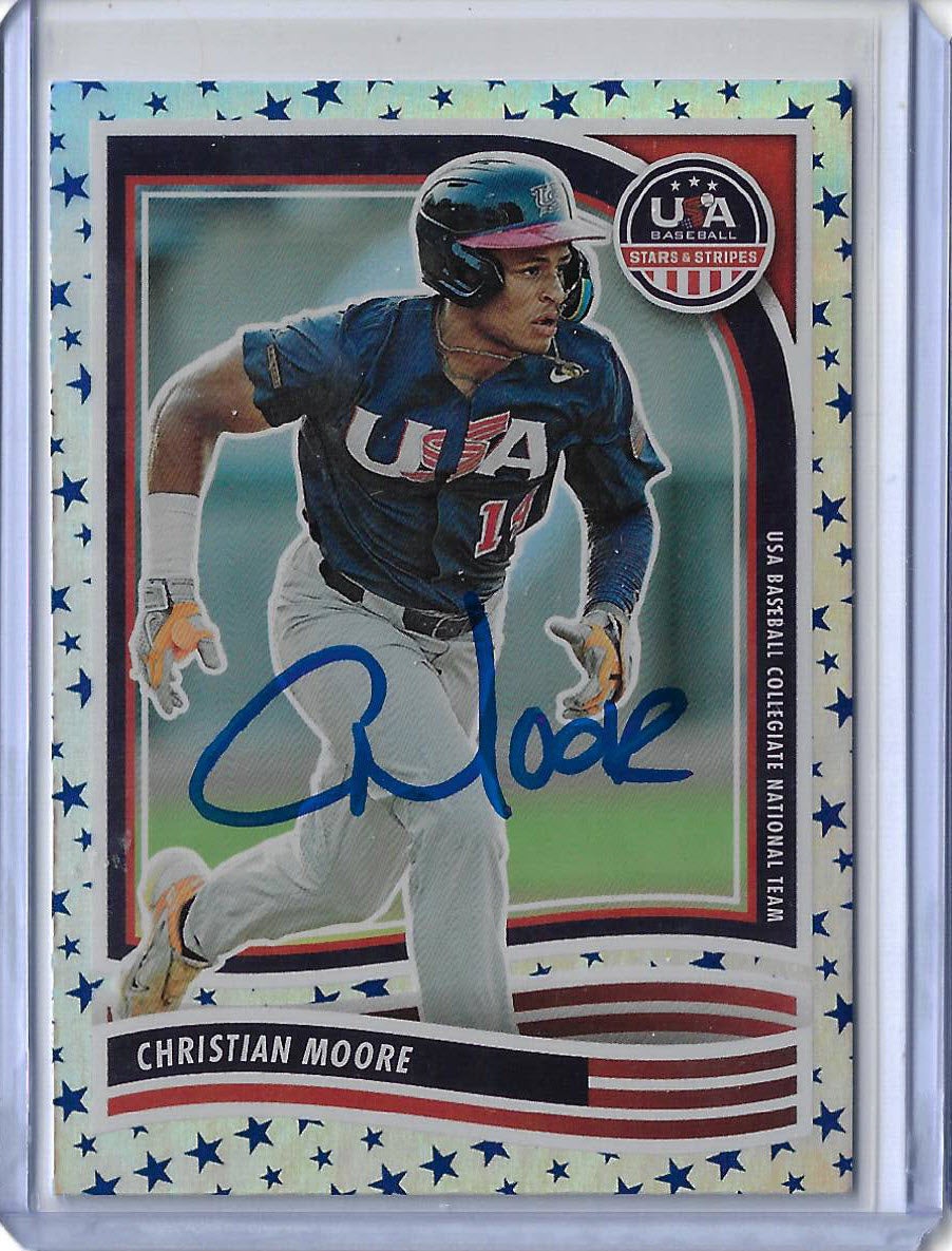 Christian Moore Autographed 2024 Panini USA Stars & Stripes 21 STARS Rookie Card PSA COA