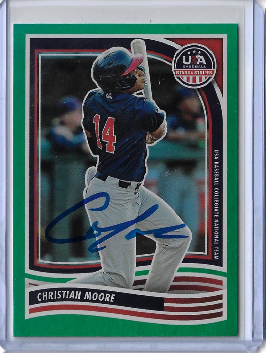 Christian Moore Autographed 2024 Panini USA Stars & Stripes Green #88 RC PSA COA