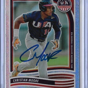 Christian Moore Autographed 2024 Panini USA Stars & Stripes Holo #21 RC PSA COA