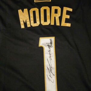 Christian Moore Autographed Black Gold Tennessee Volunteers 2024 MCWS Jersey Inscribed 2024 Natty Champs v2
