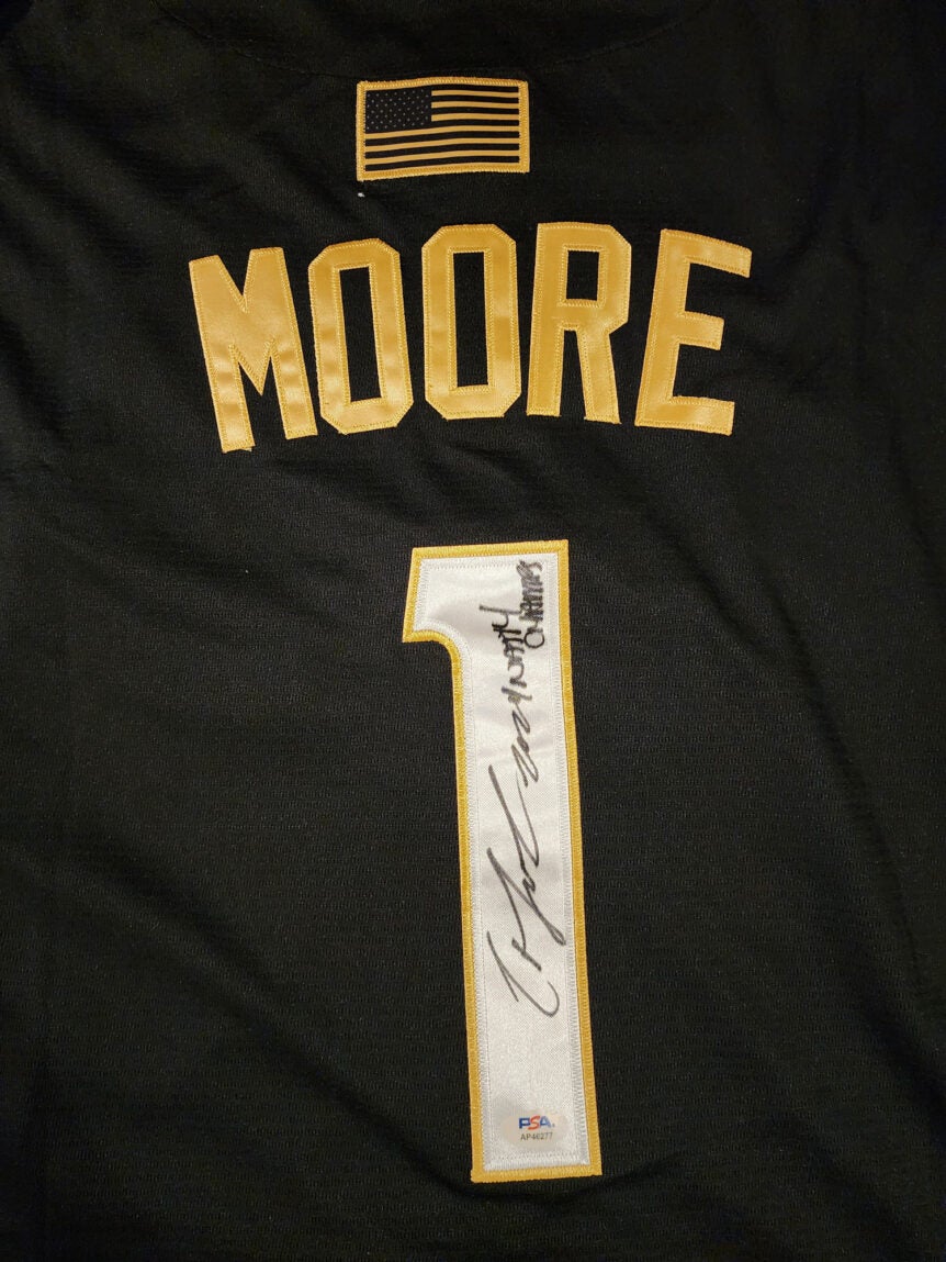 Christian Moore Autographed Black Gold Tennessee Volunteers 2024 MCWS Jersey Inscribed 2024 Natty Champs v2