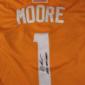 Christian Moore Autographed Orange Tennessee Volunteers 2024 MCWS Jersey Inscribed 2024 Natty Champs v2