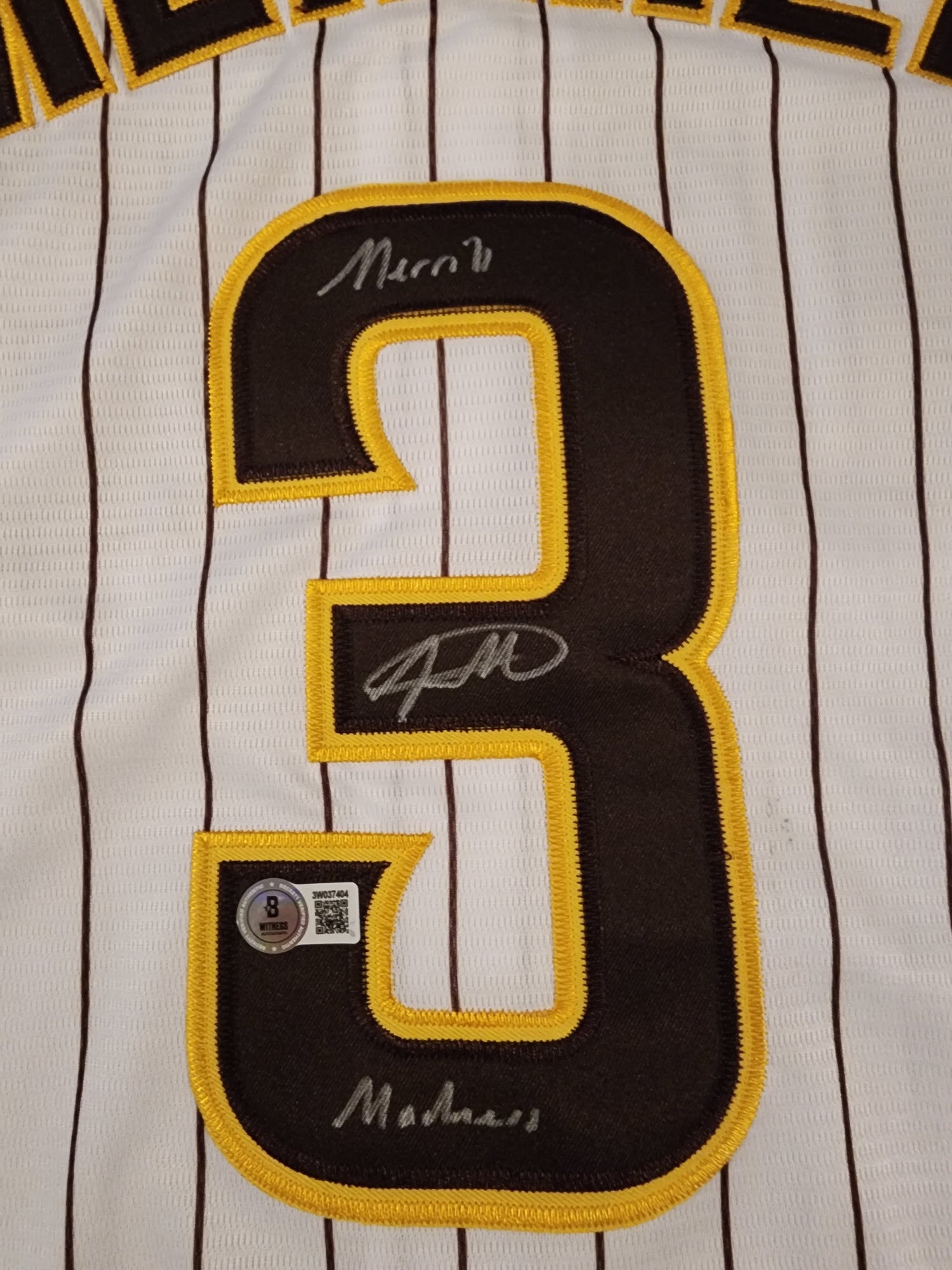 Jackson Merrill Autographed Padres Home Jersey Inscribed Merrill Mania Beckett COA v1