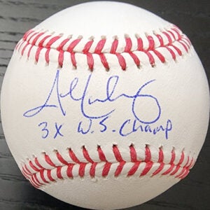John Lackey Autographed OMLB Baseball Inscribed 3X WS Champ v1