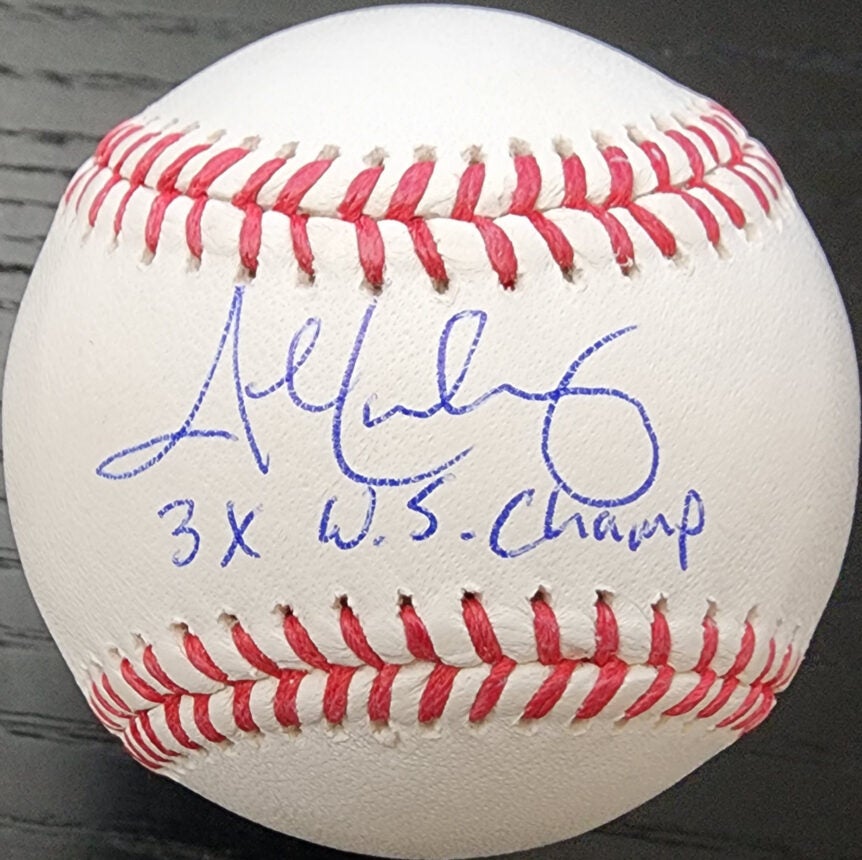 John Lackey Autographed OMLB Baseball Inscribed 3X WS Champ v1