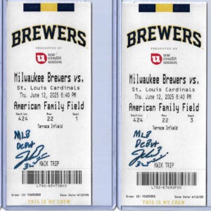 Jacob Misiorowski Autographed Milwaukee Brewers MLB Debut Ticket