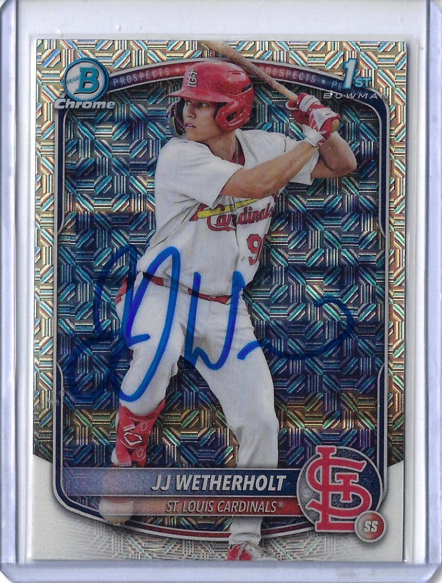 JJ Wetherholt Autographed 2025 Bowman Chrome Prospects MOJO REFRACTOR BCP22 Rookie Card
