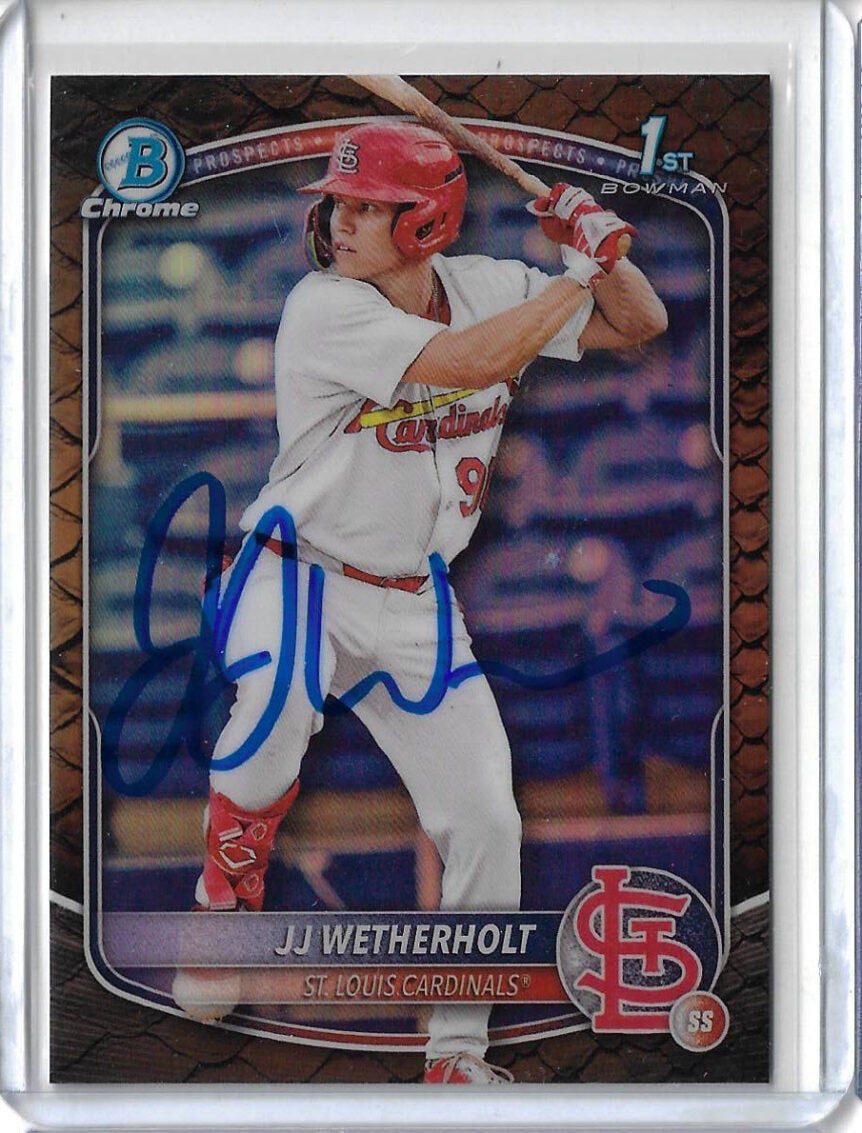 JJ Wetherholt Autographed 2025 Bowman Chrome Prospects REPTILIAN REFRACTOR BCP22 Rookie Card