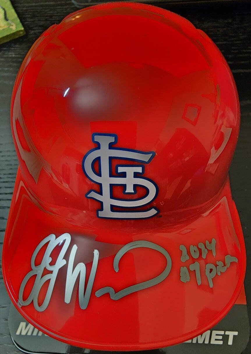 JJ Wetherholt Autographed St Louis Cardinals Mini Batting Helmet v2