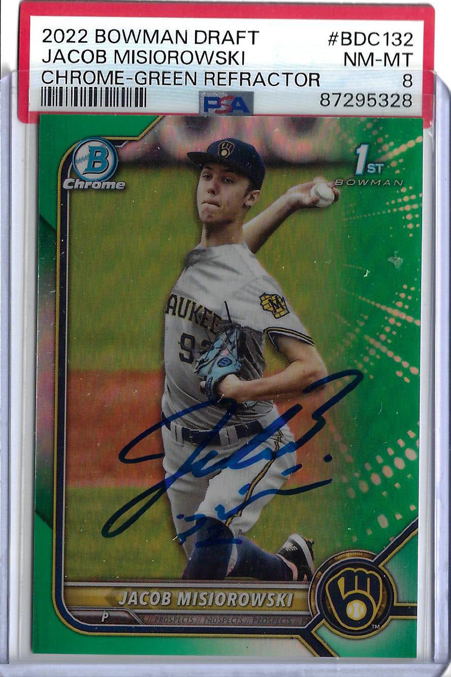 Jacob Misiorowski Autographed 2022 1st Bowman Chrome Green Refractor RC Rookie Card