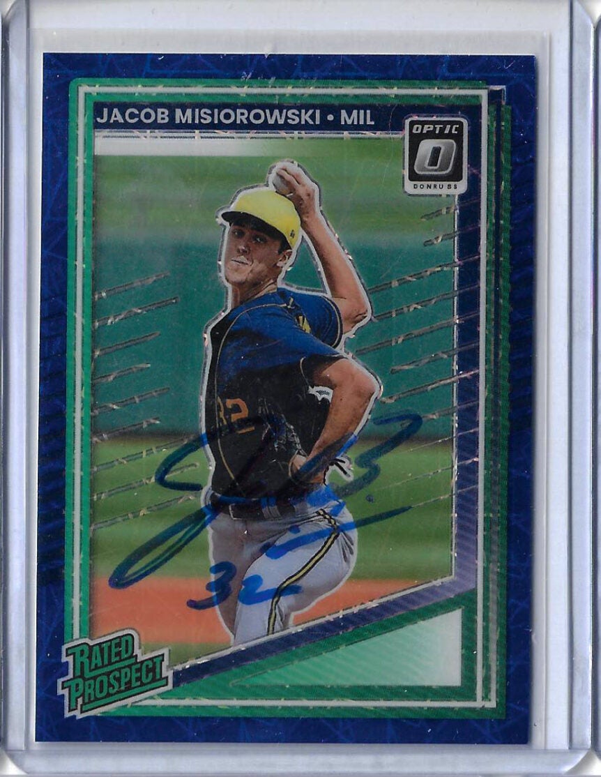 Jacob Misiorowski Autographed 2025 Donruss Rated Prospects Blue Rookie Card RC
