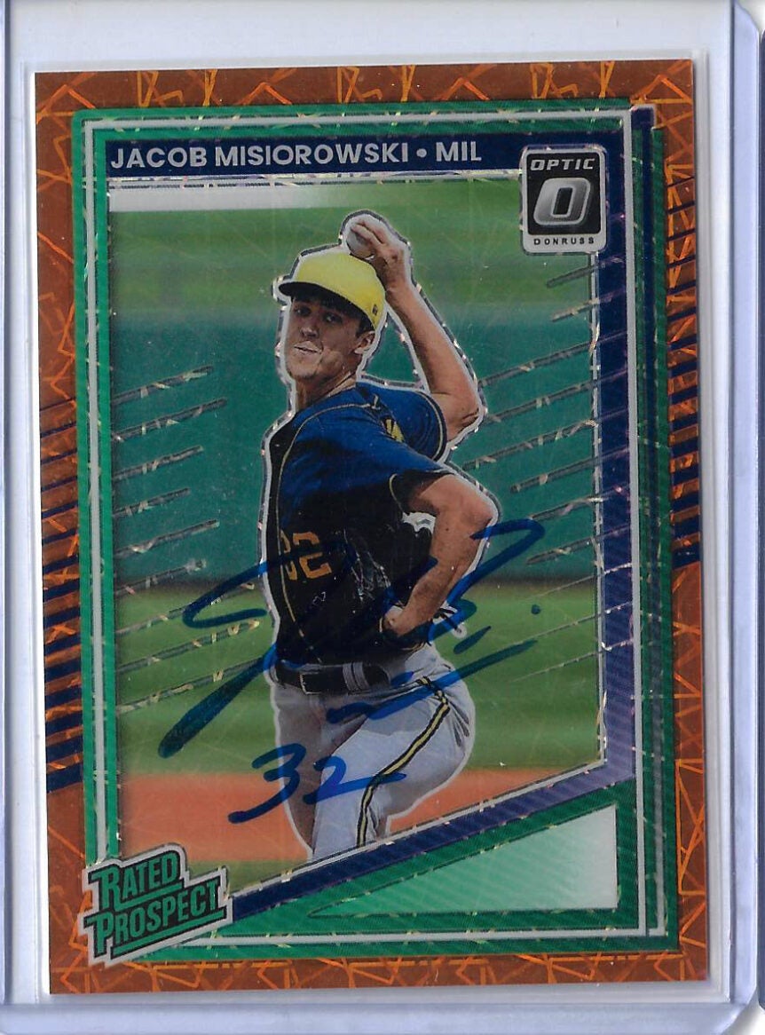 Jacob Misiorowski Autographed 2025 Donruss Rated Prospects Orange Laser Rookie Card RC