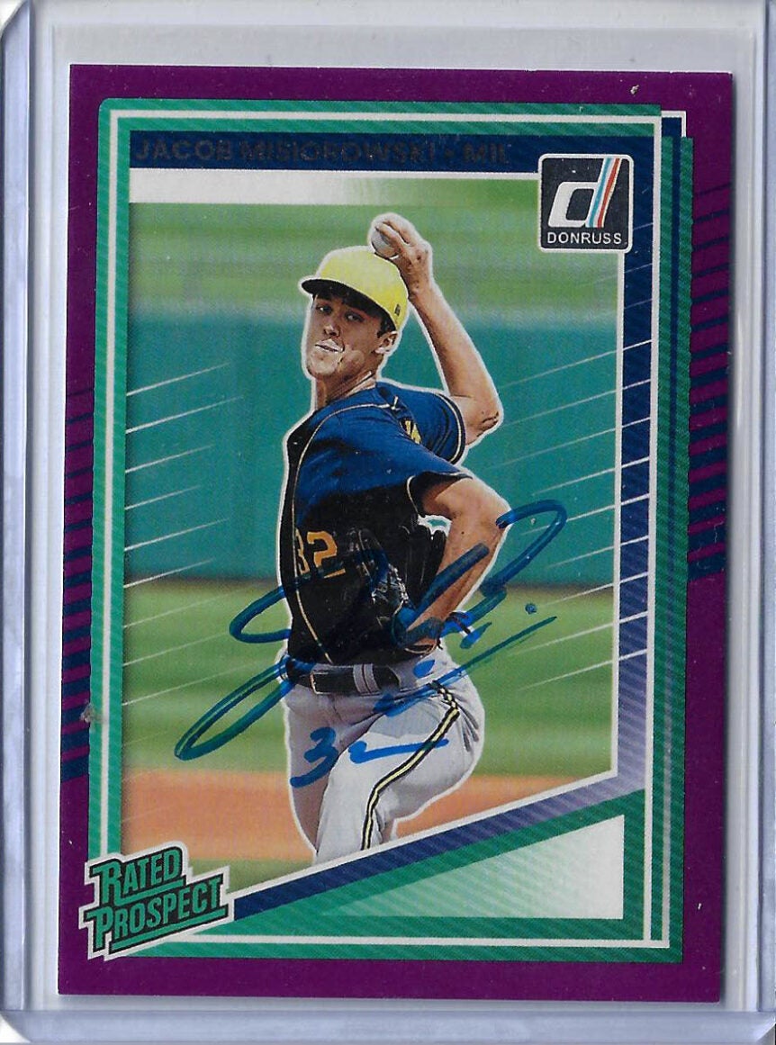 Jacob Misiorowski Autographed 2025 Donruss Rated Prospects Purple Rookie Card RC