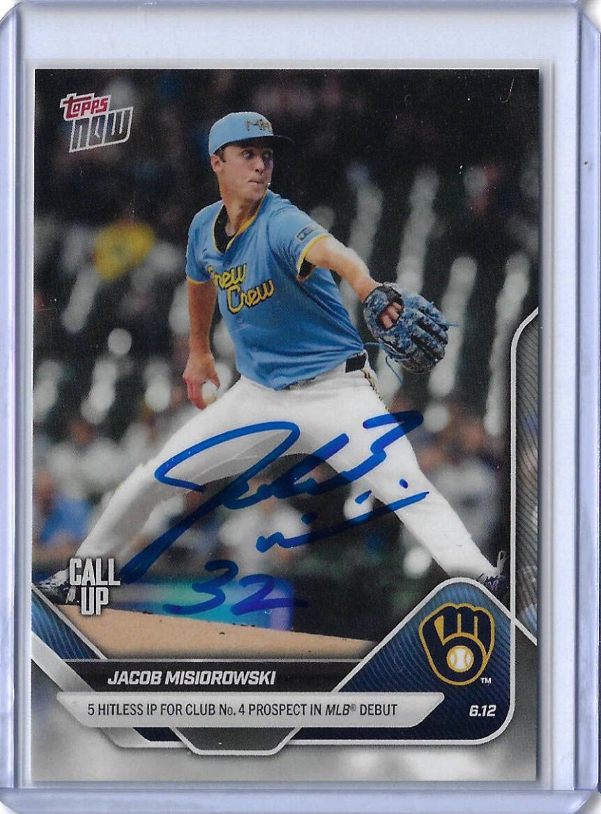 Jacob Misiorowski Autographed 2025 MLB Topps Now 291 Brewers Debut Call-Up Rookie Card RC