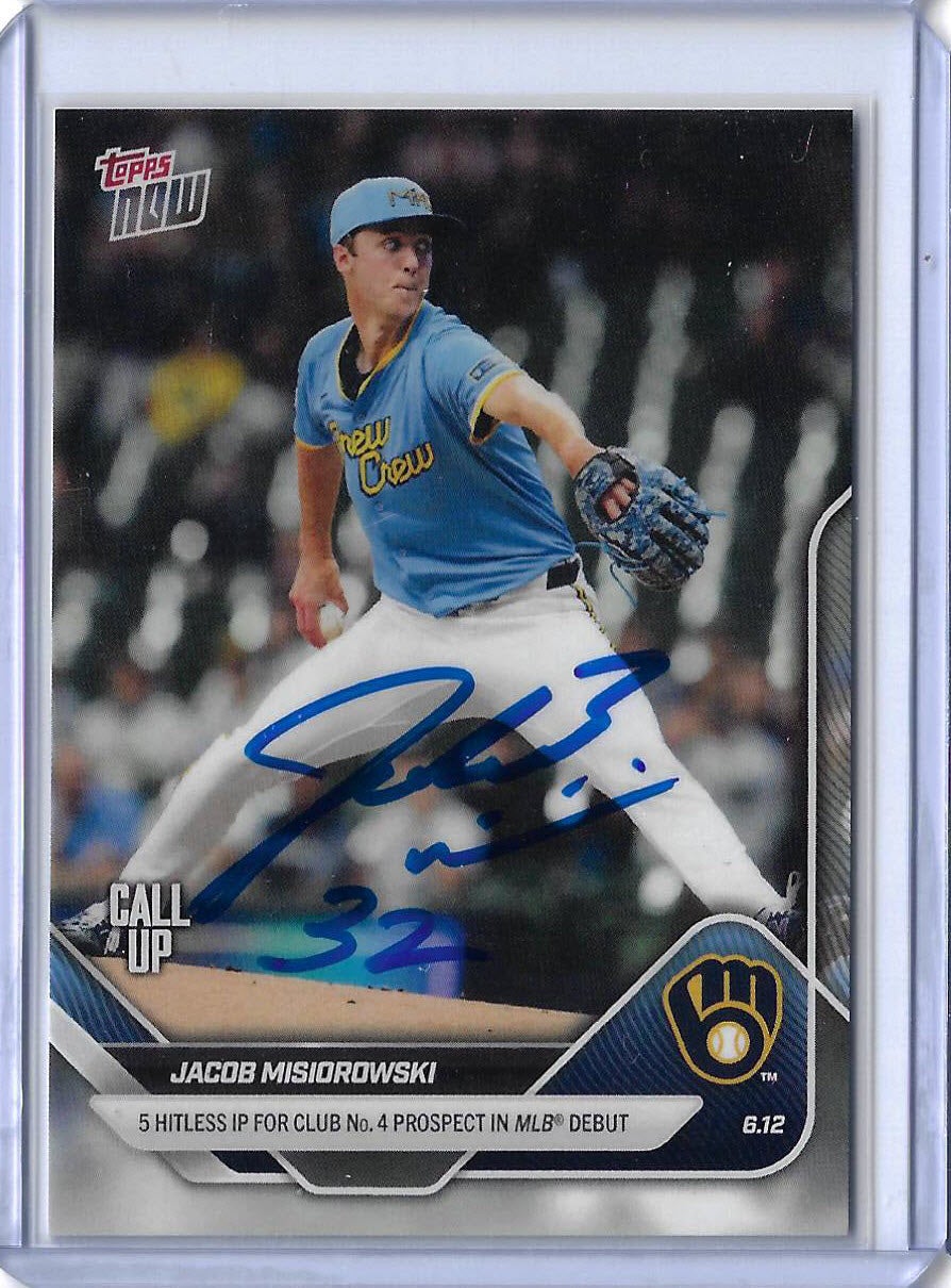 Jacob Misiorowski Autographed 2025 MLB Topps Now 291 Brewers Debut Call-Up Rookie Card RC
