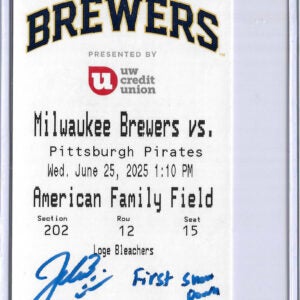 Jacob Misiorowski Autographed Milwaukee Brewers MLB June 25th First Show Down With Skenes Ticket