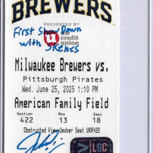 Jacob Misiorowski Autographed Milwaukee Brewers MLB June 25th First Show Down With Skenes Ticket PROVA on Front