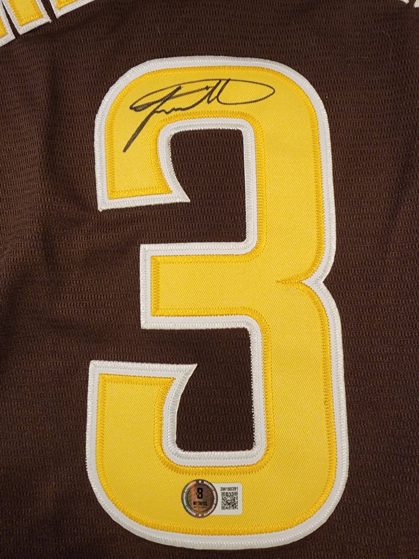 Jackson Merrill Autographed Padres Brown Away Jersey Beckett COA v1